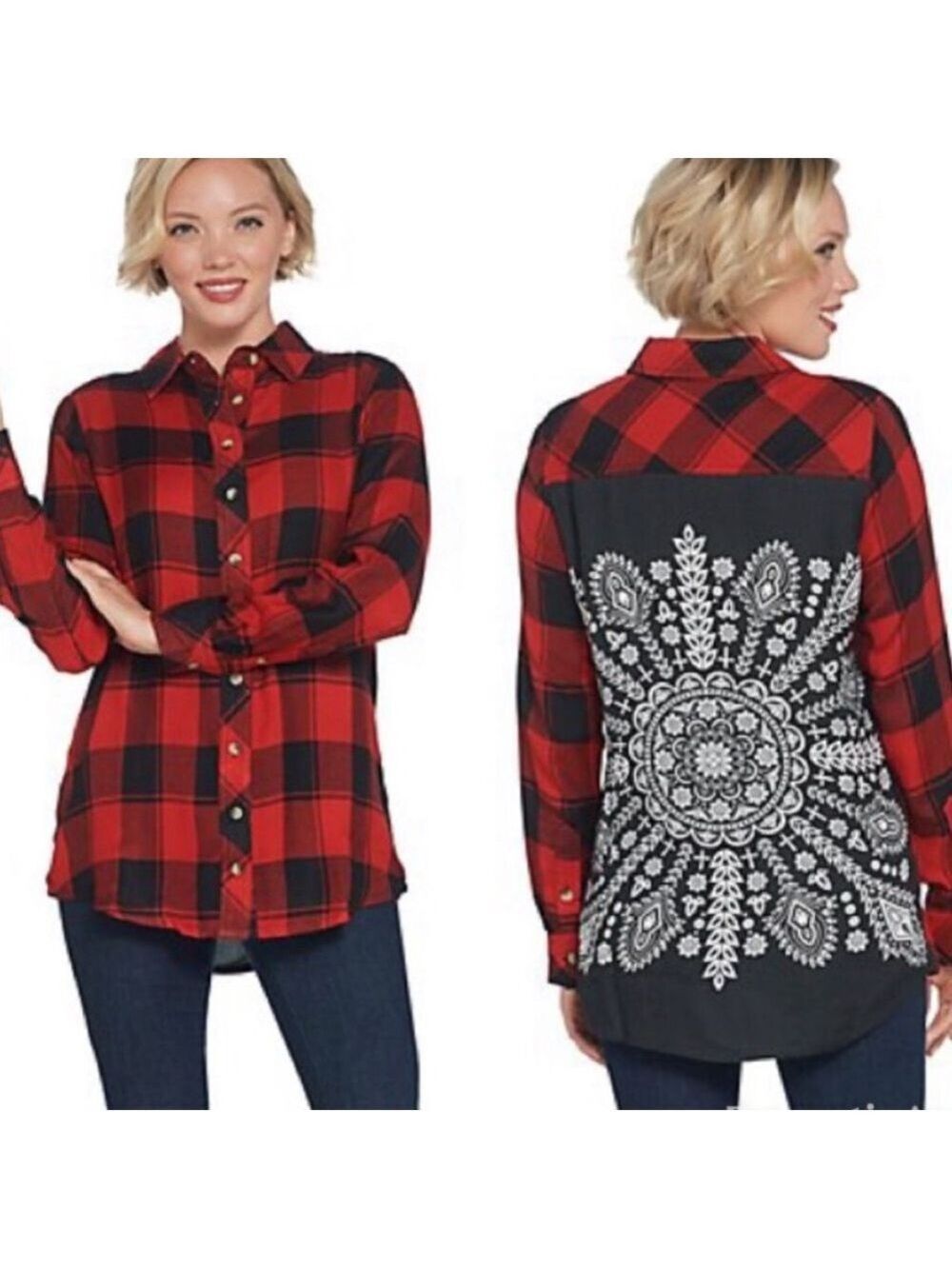 Tolani Red and Black Plaid Button Down Shirt